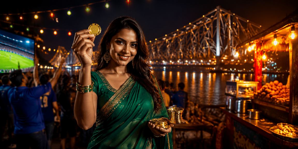 Live casino game streamed on mobile with Kolkata Howrah Bridge background