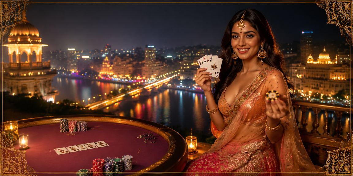 Pune city night view with players enjoying live casino poker